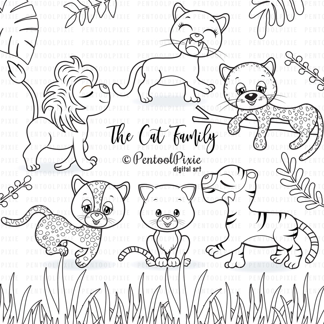 Buy Cat Family Clipart, Wild Cats, Jungle Animal Clipart, Lion, Tiger ...