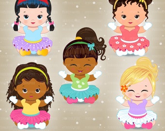 Baby girl clipart, baby shower, cute baby girls, African American, Brown skin