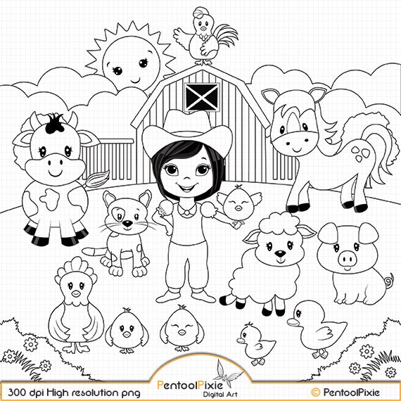 Download Farm Animals Digital Stamps Etsy