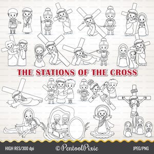 Le stazioni della Via Crucis, lineart, clipart da colorare, bianco e nero, Via Crucis, Cristiano, Quaresima, Pasqua, Crocifissione, Venerdì Santo