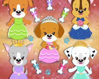 Dog clipart, puppy princesses clipart, Princess clipart,  puppies, puppy, Princess party