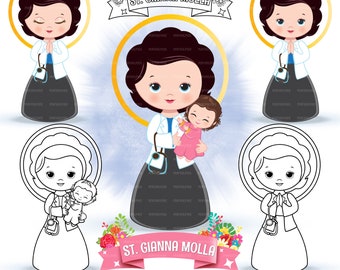 Saint Gianna Molla clipart, Saints clipart, cute saints, St. Gianna, Catholic saints, santo, catechesis, sunday school clipart, lineart