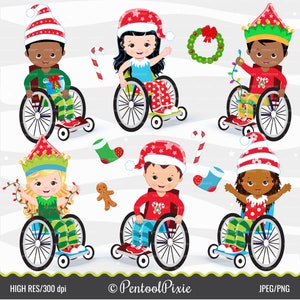 Clipart para crianças com deficiência, clipart de Natal, deficiência, necessidades especiais, clipart para cadeira de rodas, deficiente, amputado, membro protético