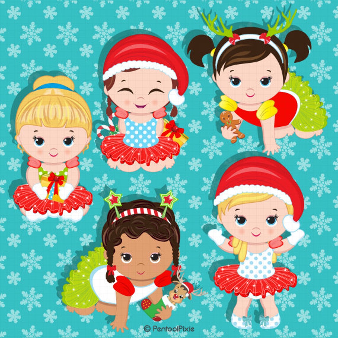 Christmas Babies Clipart, Baby Girl Clipart, Baby Santa Clipart