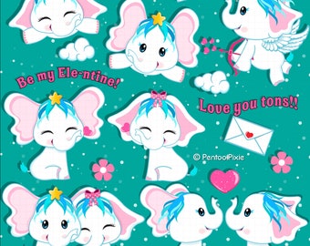 Valentine elephants clipart, Valentines day, love clipart, animal clipart, commercial use clipart