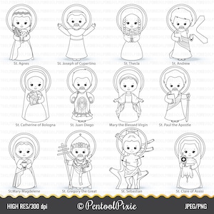 Heilige Clipart, TEIL 4, niedliche Heiligen, Jesus Clipart, Lineart, Färbung Clipart, schwarz und weiß, religiös, Sonntag Schule Clipart