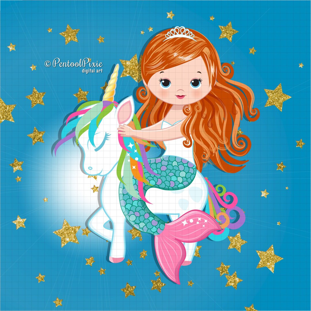 Mermaid and Unicorn Clipart, Strawberry Blonde, Mermaid Unicorn
