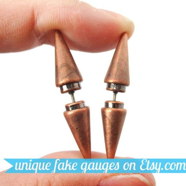 Dreieckige Spiked Stud geformte Fake Ohr Gauges Plug Ohrstecker in Kupfer | Unisex Faux Ohrstecker