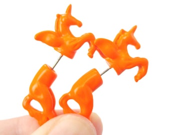 Detailed Unicorn Shaped Animal Fake Gauge Plug Earrings in Neon Orange | Unique Faux Ear Piercings