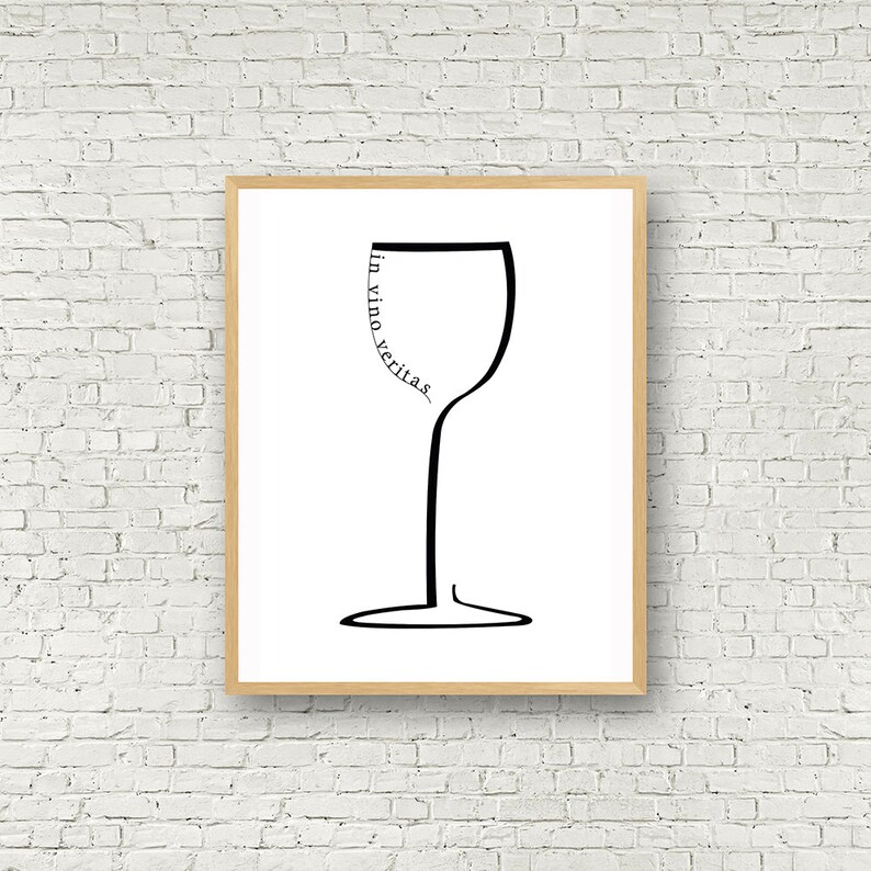 Wine Wall Art Black And White Digital In Vino Veritas Typography Poster Prints E