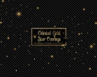 starry night gold star patterns in PNG format with transparent backgrounds instant download commercial use Gold Star Overlays