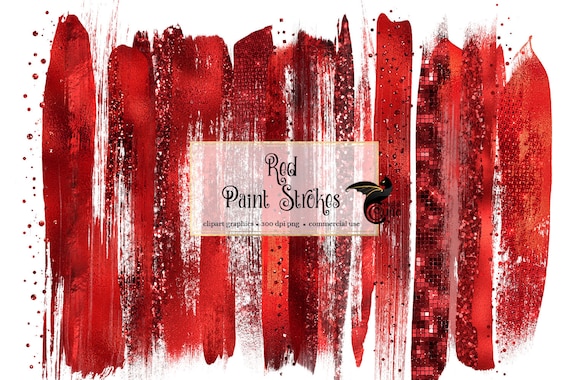 Red Glitter Paint Strokes Clipart, Foil Texture (Digital PNG)