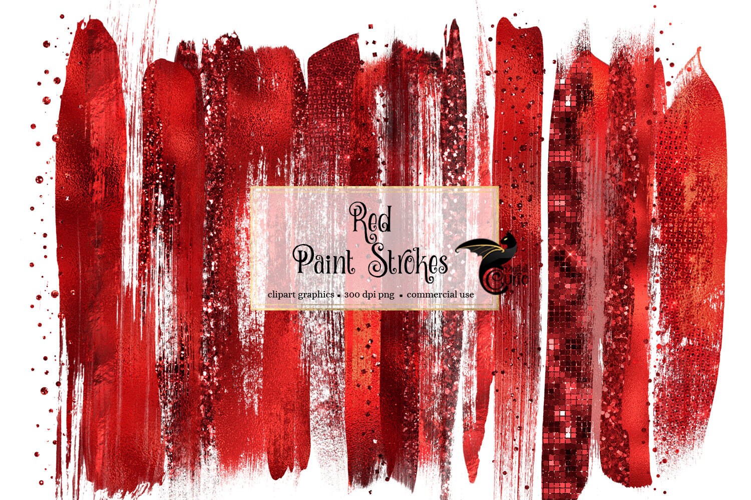 Red Paint Strokes Clipart With Red Glitter and Red Foil in Etsy