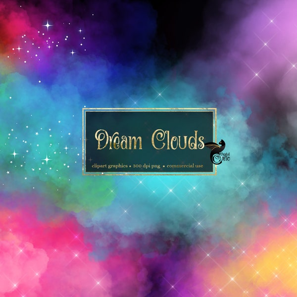 Dream Clouds Clipart, dreamy whimsical magic fantasy cloud clip art png overlays, fog smoke clipart, photography digital instant download