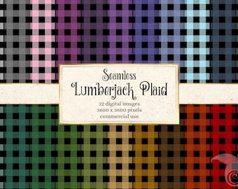 Lumberjack Plaid Digital Paper, seamless gingham pattern backgrounds printable scrapbook paper for commercial use