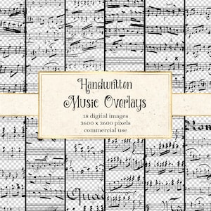 Superposiciones de música manuscrita, superposiciones de partituras digitales antiguas antiguas en formato PNG con fondos transparentes para uso comercial