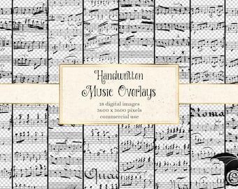 Antique Handwritten Music Overlays, Transparent PNG (Digital Download)