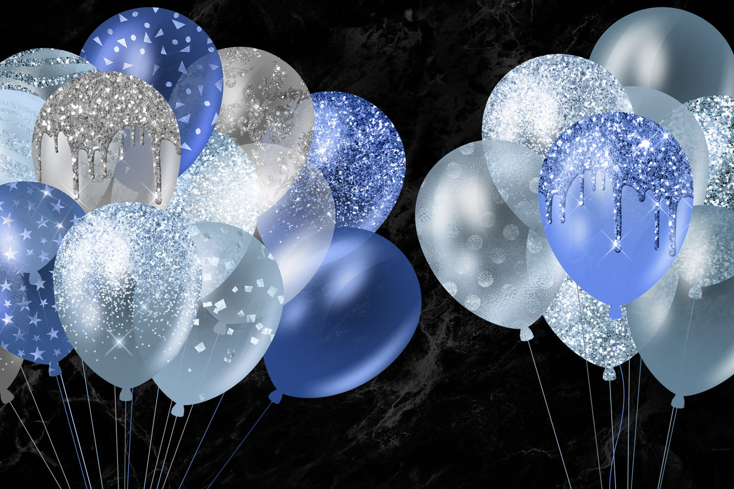 Blue Glitter Balloons Clipart Baby Blue and Silver Glitter Etsy