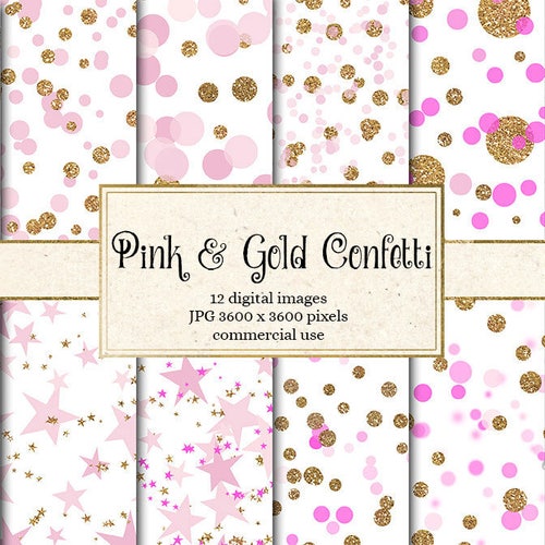 Pink and Gold Glitter Confetti Digital Paper Pink and Gold - Etsy
