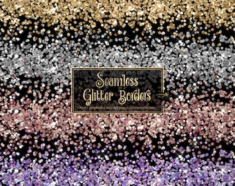 May include: Seamless glitter borders in gold, silver, rose gold, and purple. Clipart graphics, 300 dpi png, commercial use.