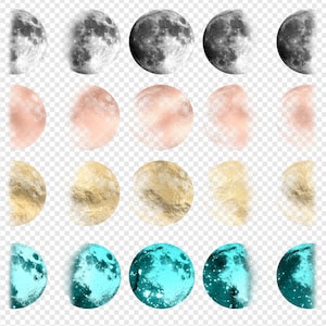 Moon Phases Clipart, watercolor moon clip art graphics in PNG format instant download for commercial use image 2