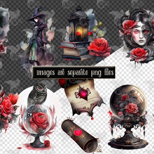 Watercolor Gothic Witch Clipart – Dark Fantasy PNG Graphics (commercial ...