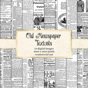 Old Newspaper Digital Paper, 12x12 vintage textures with vintage newsprint antique backgrounds printable scrapbook paper image 1