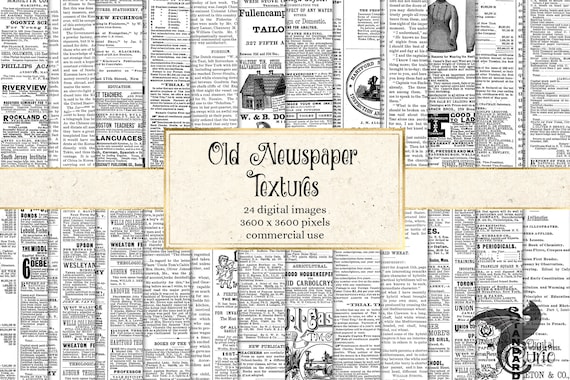 Old Newspaper Digital Paper, 12x12 Vintage Textures With