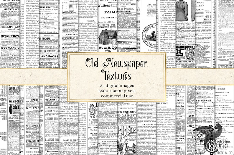 Old Newspaper Digital Paper, 12x12 vintage textures with vintage newsprint antique backgrounds printable scrapbook paper image 1