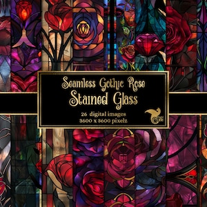 Gothic Rose Stained Glass Digital Paper, seamless printable textures printable scrapbook paper