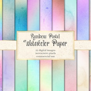 Rainbow Pastel Watercolor Digital Paper, backgrounds in soft gradients instant download for commercial use
