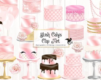 Blush Pink Cake Clipart, Gold Cake Graphics (Digital Download)
