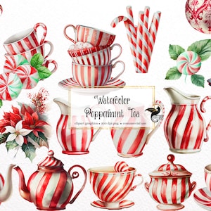 Aquarell Pfefferminz Tee Clipart, Winterurlaub Teetassen, Gartentee ClipArt PNG Grafiken sofortiger Download für kommerzielle Nutzung