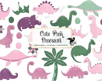 Cute Pink Dinosaur Clipart - scrapbook printable dinosaur clip art for commercial use