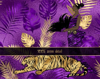 Purple and Gold Tiger Digital Paper, Seamless Tiger Stripe Purple and Gold Tiger Digital Paper, Seamless Tiger Stripe