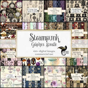 Steampunk Graphics Bundle, discount clipart and digital paper, vintage antique digital scrapbooking or web backgrounds digital paper
