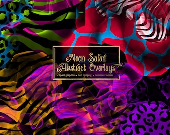 Neon Animal Print Overlays – Abstract Safari Clipart (PNG, Digital Download)