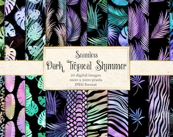 Cyfrowy papier Dark Tropical Shimmer, tęczowy papier do scrapbookingu (do pobrania na bieżąco)