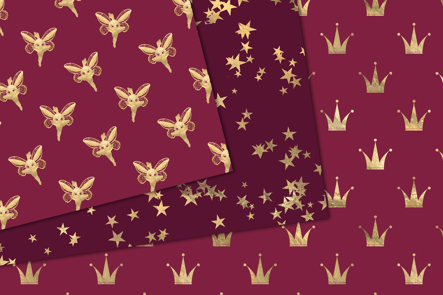 Burgundy and Gold Fairy Digital Paper Seamless Textures With - Etsy