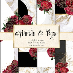 Marble and Rose Backgrounds - printable digital paper instant download for commercial use