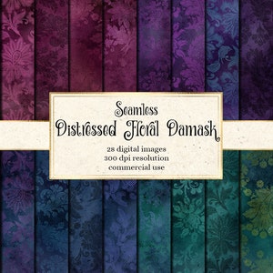 Distressed Floral Damask Digital Paper, seamless printable Gothic backgrounds scrapbook paper instant download commercial use