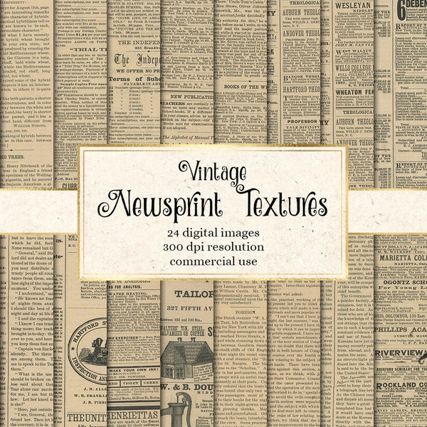 Vintage Newsprint Digital Paper, 12x12 vintage textures with old newspapers antique backgrounds printable scrapbook paper