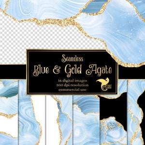 Bordi in agata blu e oro, sovrapposizioni PNG di geode digitale senza soluzione di continuità con glitter dorati per inviti di nozze per uso commerciale o web design