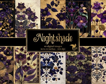 Carta digitale Art Nouveau Nightshade, diario floreale gotico (download digitale)