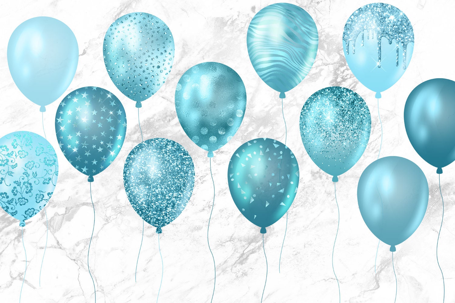 5 ballons imprimés confettis - Vert aqua - Happy Family