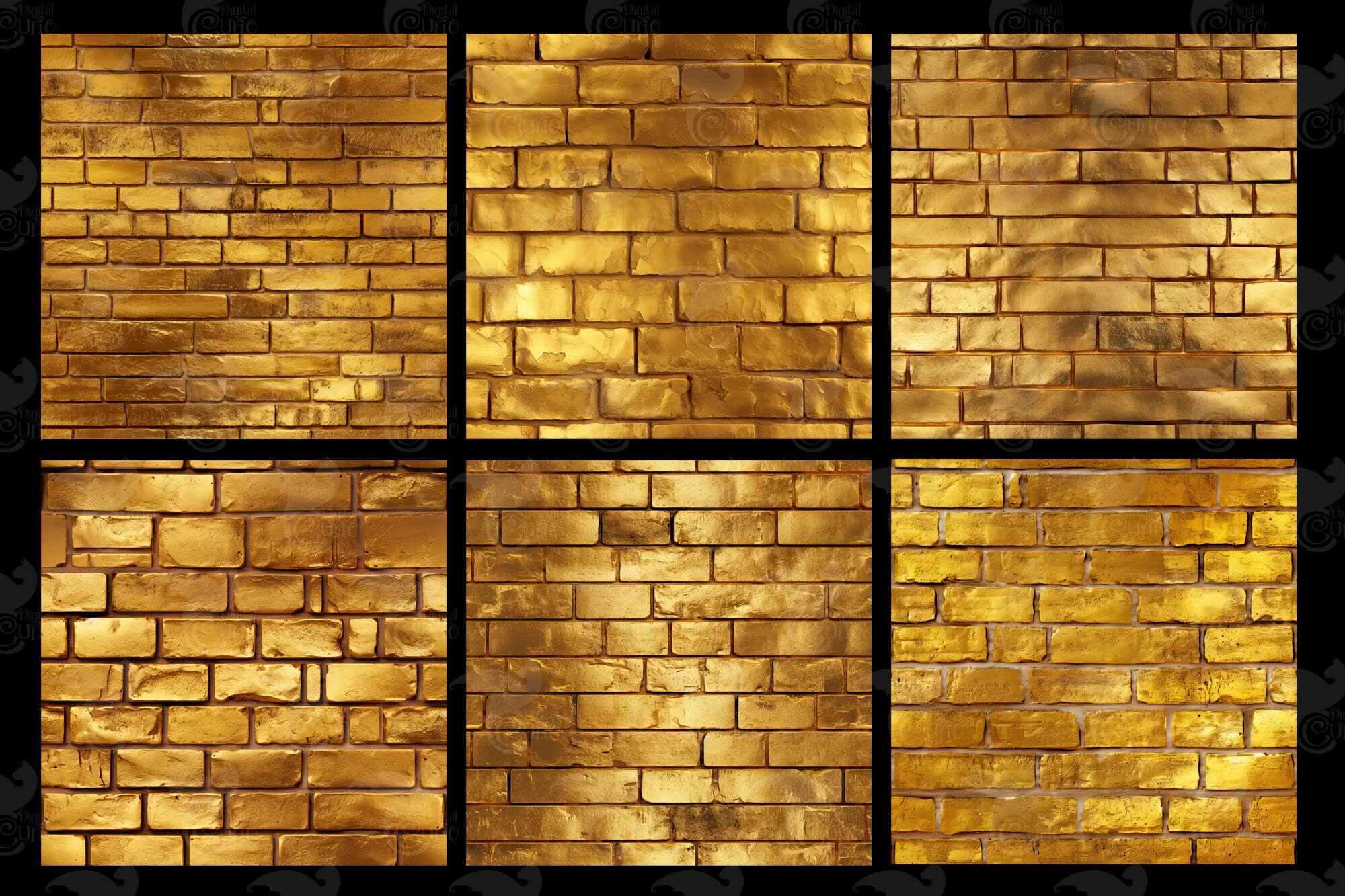 Gold Brick Wall Textures, Rustic Seamless Digital Paper (digital ...