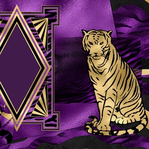 Purple and Gold Tiger Digital Paper, Seamless Tiger Stripe Patterns
