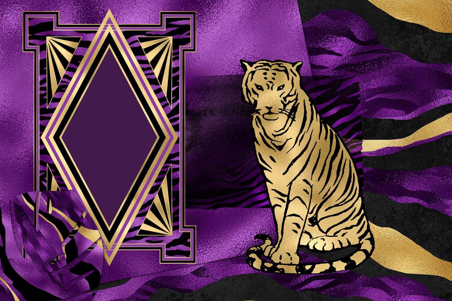 Purple and Gold Tiger Digital Paper, Seamless Tiger Stripe Purple and Gold Tiger Digital Paper, Seamless Tiger Stripe