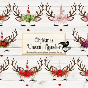 Weihnachten Rentier Einhorn Clipart, Einhorn Gesichter, Rentier Gesicht, Zuckerstange Einhorn Horn Gold Glitter Einhorn Augen Wimpern Hörner Grafiken