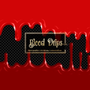 Blood Drips Clipart - digital clip art overlays with red and black dripping blood instant download for commercial use